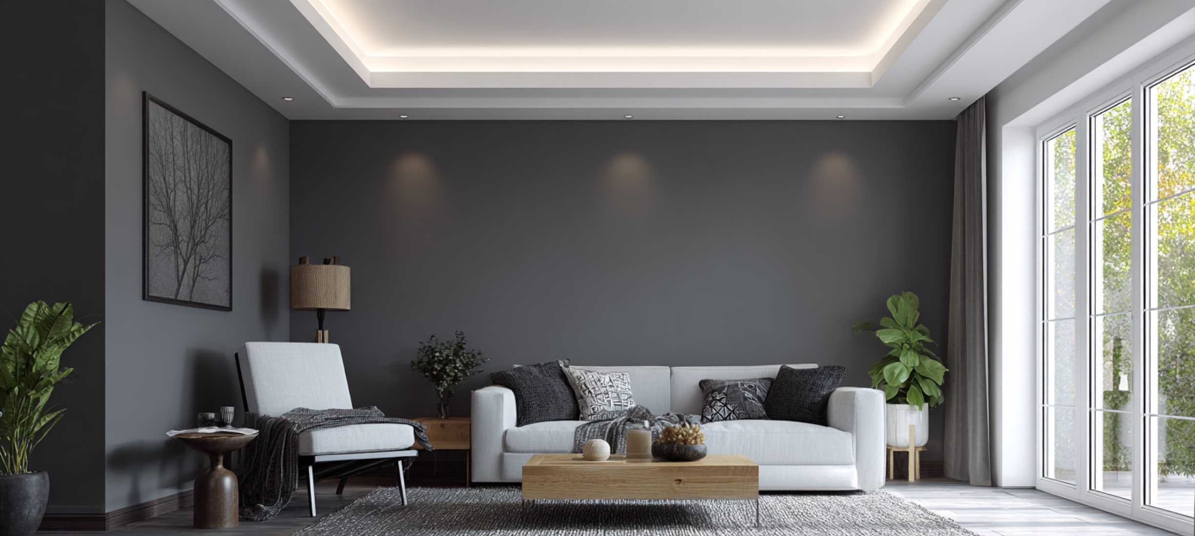 Матовый натяжной потолок в гостиной