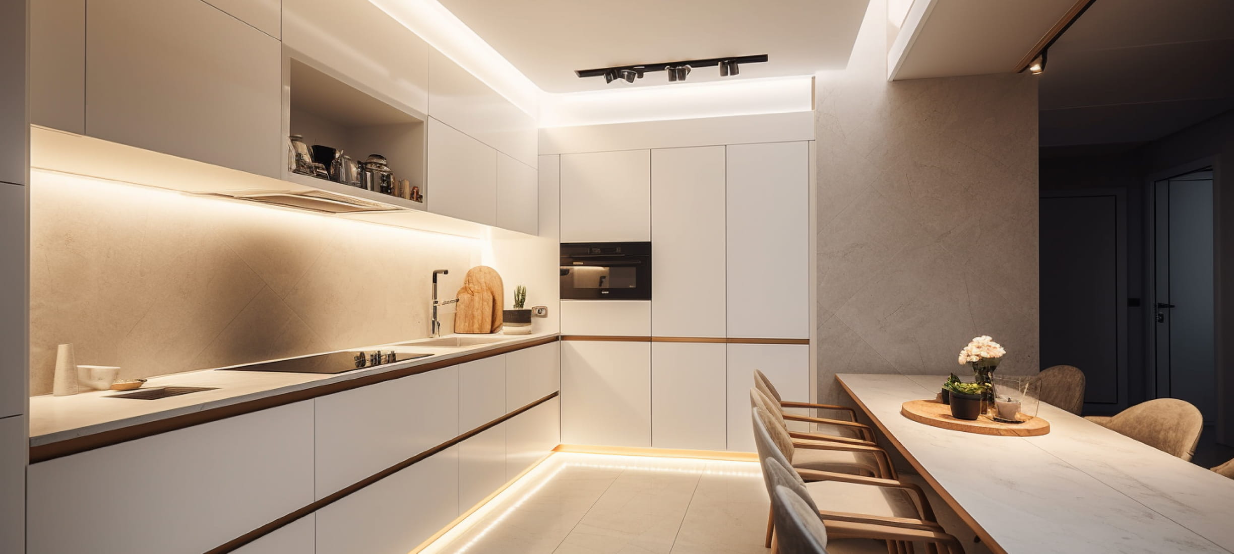 Парящий натяжной потолок на кухне