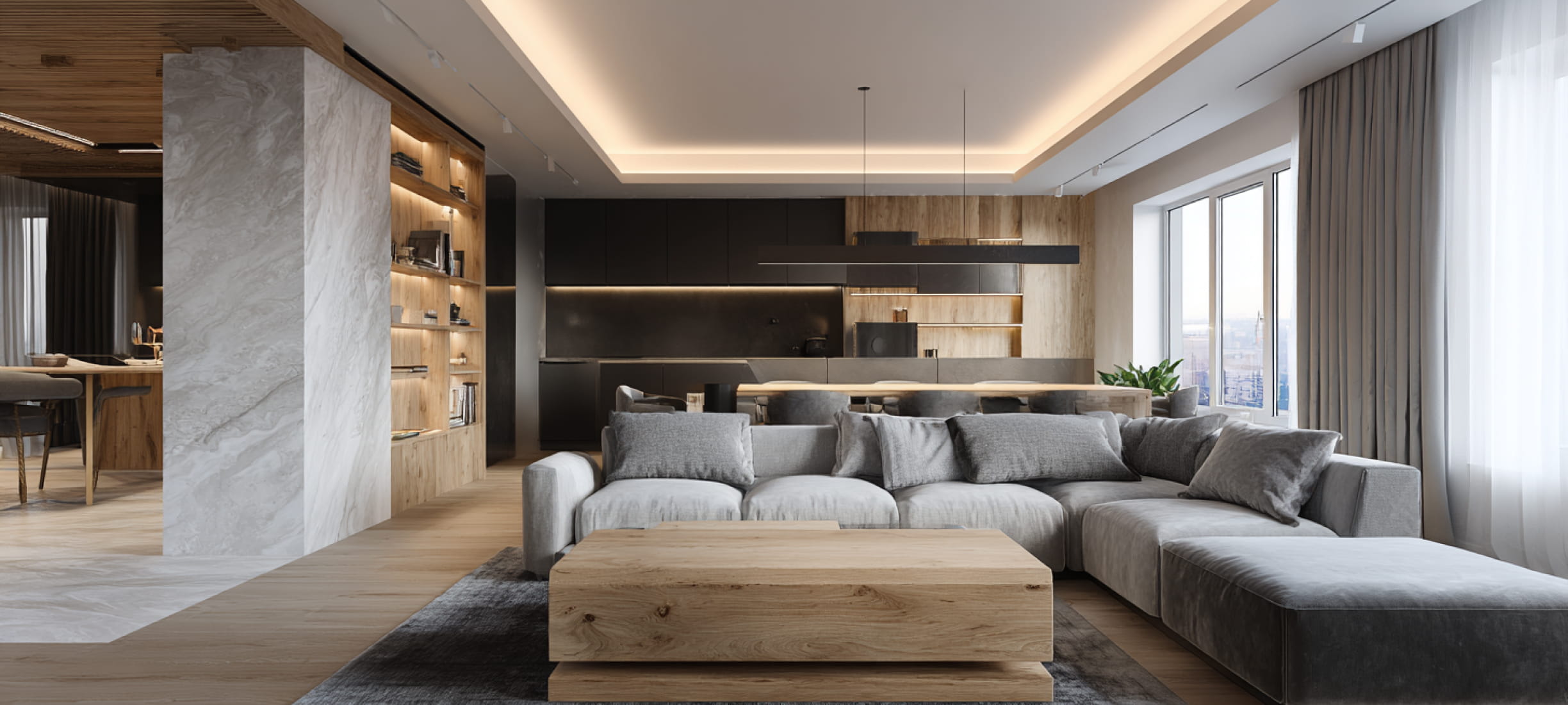 Натяжной парящий натяжные потолок в зале